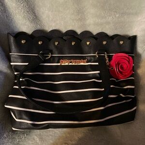 Betsey Johnson Black and White Striped Tote Bag